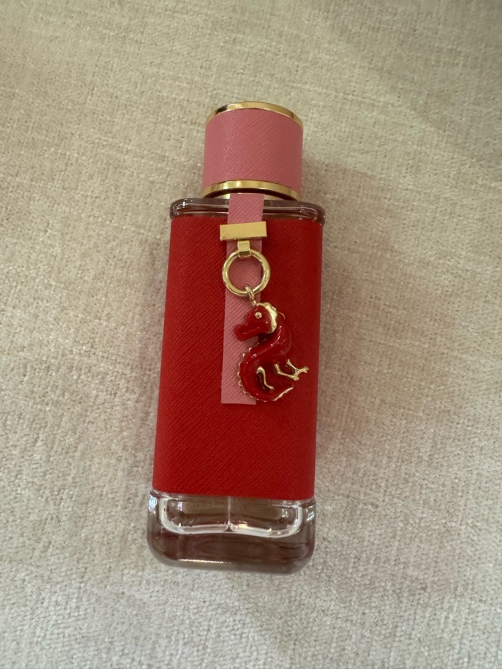 Carolina Herrera Red and Pink Bottle Charm Key/ Card Holder